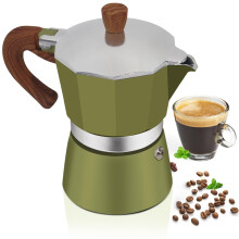 Italian Moka Pot 6 Cup Aluminum Stovetop Espresso Maker Green Fast Heat Transfer for Camping