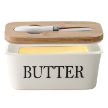 Butter Dish with Lid and Cutter, Airtight Ceramic Container, Large 650ml for Countertop and Fridge