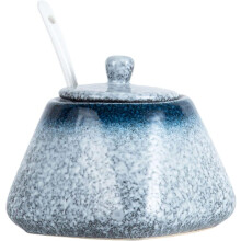 Japanese Style Ceramic Sugar Bowl with Lid and Spoon, 350ml Porcelain Jar with Tray for Coffee Tea