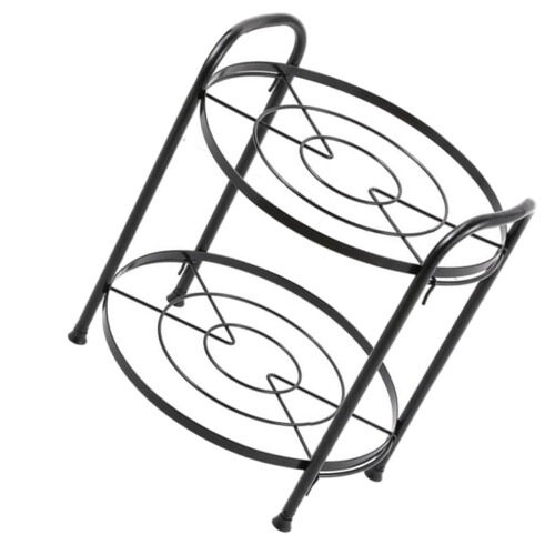 Two Layer Kitchen Pot Rack and Pan Organizer, Black Metal Detachable Space Saving Cookware Shelf