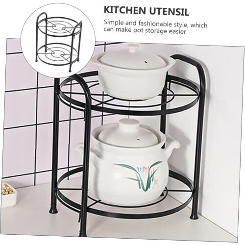 Two Layer Kitchen Pot Rack and Pan Organizer, Black Metal Detachable Space Saving Cookware Shelf 1