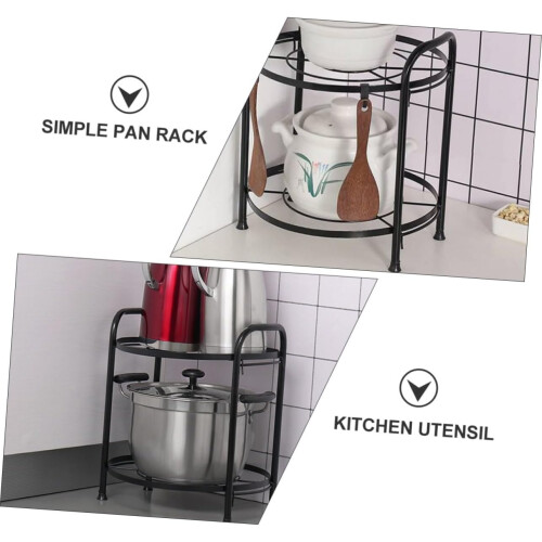Two Tier Kitchen Storage Rack Adjustable Cookware Organizer Shelf with Durable Iron Frame Black 1
