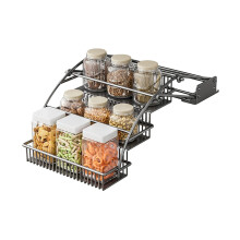 Heavy Duty Pull Down Cabinet Organizer with Adjustable Storage Basket, 25kg Load for Tall Kitchen Cabinets, Black 27.5x24x44cm