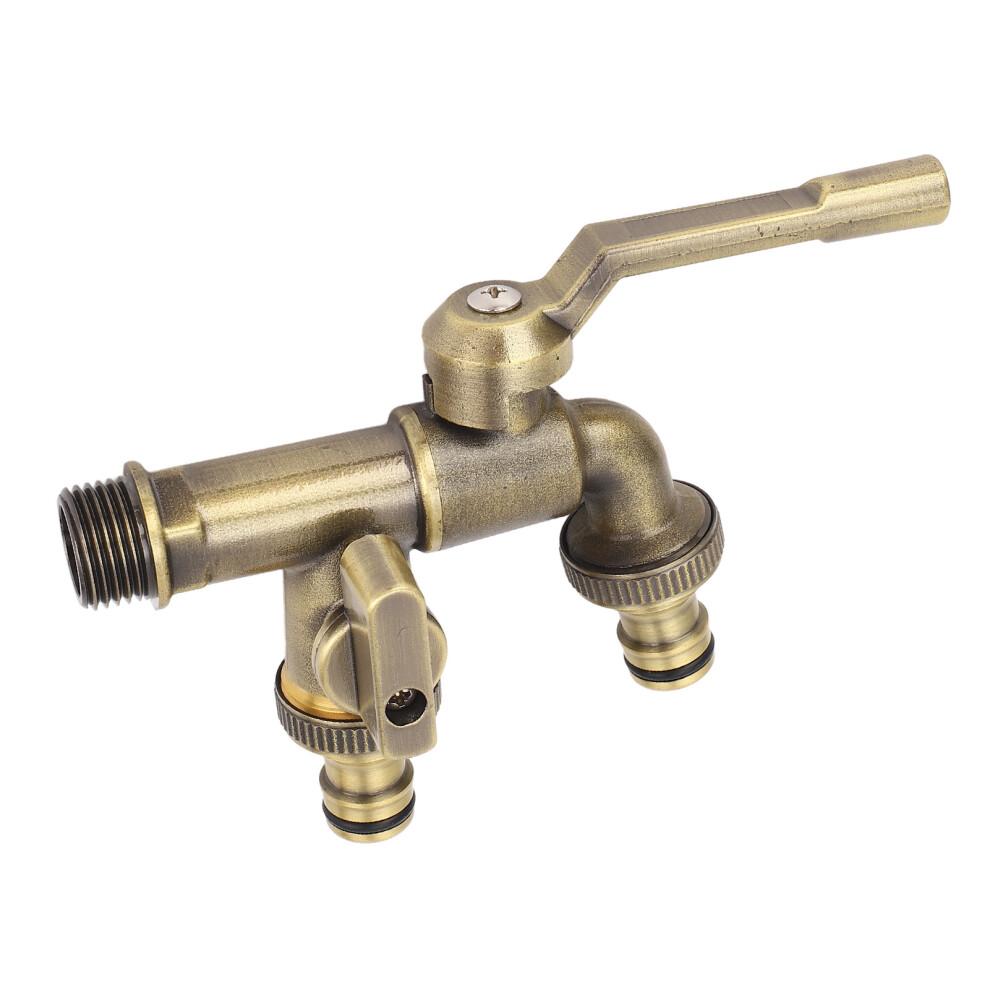 Double Outlet Wall Mount Water Faucet Kit Antique Brass 3/4In Frost Proof 5041383112398