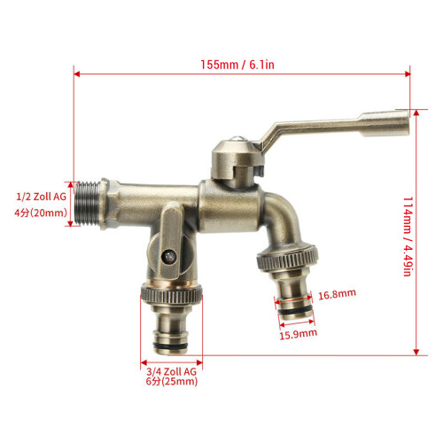 DoubleTaps Wasserhahn-Set 3/4-Zoll-Anschluss 225 mm Messing 1