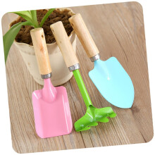 Kids Garden Tools Set with Wooden Handles 3Pcs Trowel Rake Shovel in Bright Candy Colors