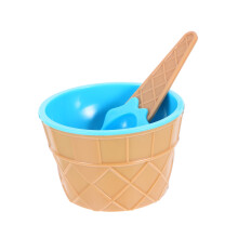Ice Cream Sundae Bowl Set with Spoon, Reusable Plastic Cups for Parties and Desserts, Blue
