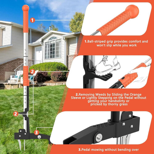 Stand Up Weed Puller with 4 Stainless Steel Claws, Adjustable Ergonomic Handle, NoBend Lawn Tool 2