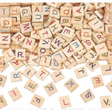 300PCS Bunte Holzbuchstabenfliesen, zufällige gemischte Großbuchstaben, Holz, bunte Scrabble-Ziegel