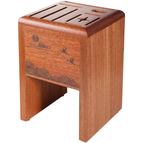 Ebony Wood Kitchen Knife Holder with Ventilated Design and Protective Silicone Base