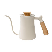 Gooseneck Pour Over Kettle 304 Stainless Steel with Wooden Handle for Precise Coffee Brewing 230ml White