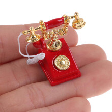 1 delig 1:12 Poppenhuis Miniatuur Telefoon Model Retro Draaischijftelefoon Voor Poppendecoratie