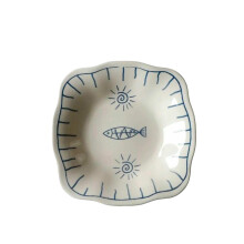 Japanese Dinnerware Set with 8Inch Square Plates and Retro Ceramic Noodle Bowls, Microwave Safe
