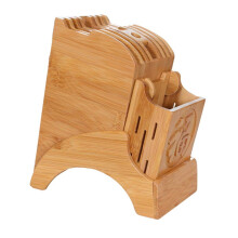 Bamboo Knife Block with Chopstick Storage, Wooden Utensil Holder for Kitchen Counter