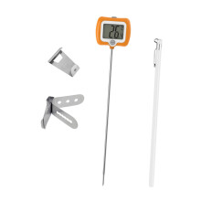 Instant Read Digital Meat Thermometer with Long Steel Probe and 180 Rotating Display for Grilling Candy Kitchen, Orange