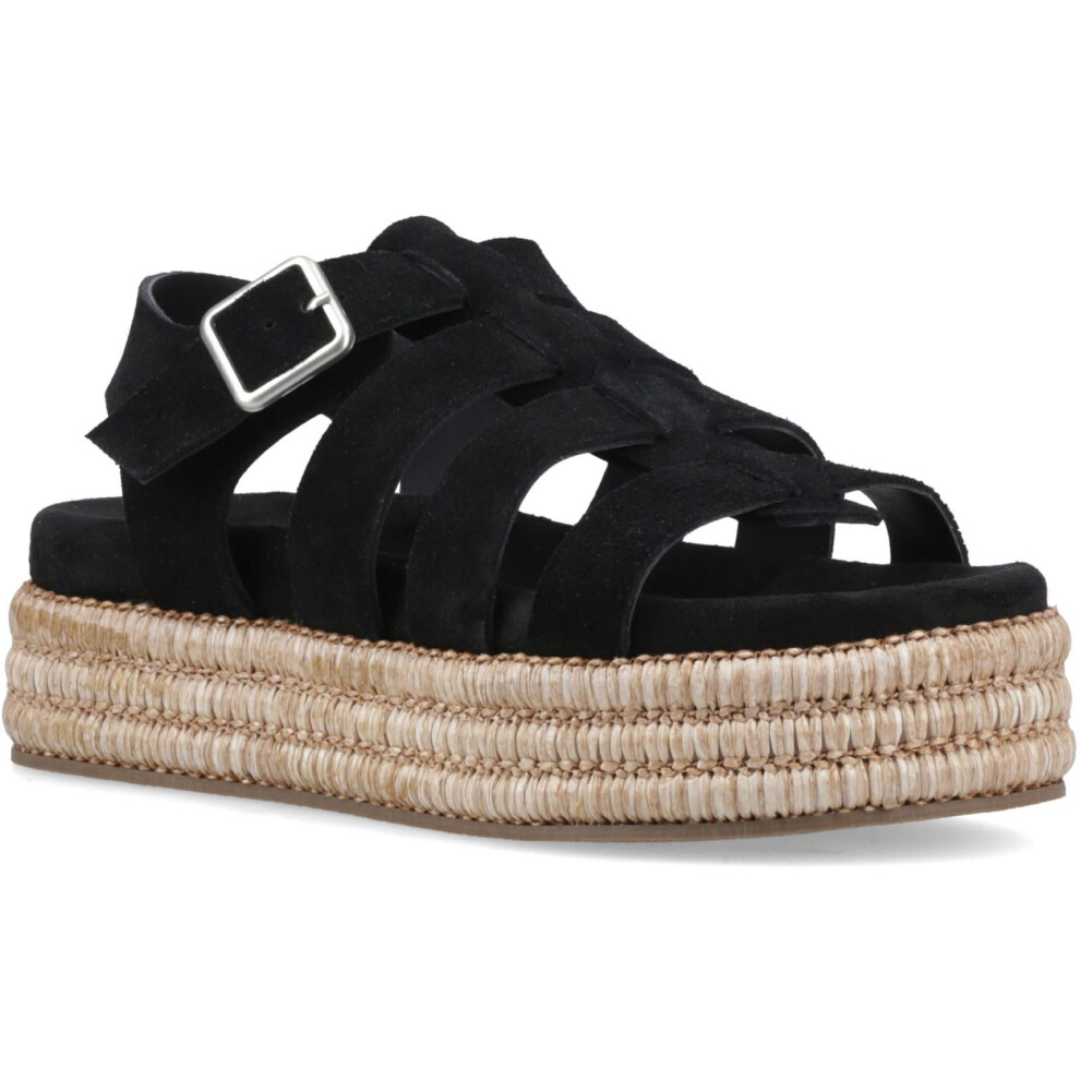 Hush Puppies (, ) Rosetta Gladiator Leather Women's Black/Tan Sandals