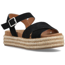 (, ) Hush Puppies Rosa Rafia Sandal Leather Women's Black Sandals