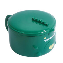 Stainless Steel Noodle Bowl with LeakProof Lid Fun Dinosaur Design for Ramen Soup Salad Green