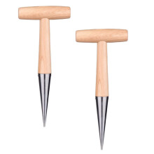 2pcs Wooden Dibber Garden Planting Tool with Ergonomic Wooden Handle and Durable Stainless Head