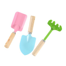 Kids Wooden Garden Tool Set with Trowel Rake Shovel, Safe Sturdy Handles, Candy Colors