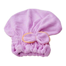 Bowknot Hair Trocknen Korallenfleece Duschkappen Elastisches Badehaar (Lila)