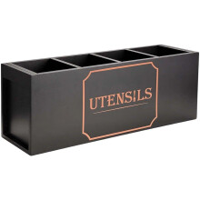 Wooden Cutlery Organizer with 3 Compartments, Durable Utensil Holder for Kitchen Countertop