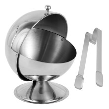 Stainless Steel Sugar Bowl with Roll Lid and Tongs for Coffee Bar Kitchen Cafe Storage