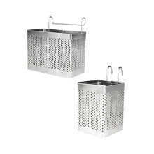 2pcs Stainless Steel Kitchen Utensil Holder with Dual Compartments and Hooks for Fast Drainage