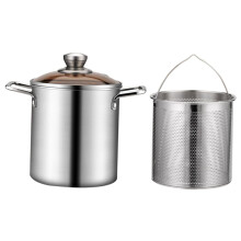 Stainless Steel Deep Fryer Pot with Basket Heat Resistant Handle for Small Home Cooking