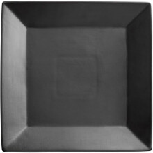 12 Inch Square Matte Black Stoneware Dinner Plate, Wide Rim, Commercial Grade, Set of 6