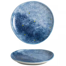 Japanese Ceramic Plates Set of 2, 10 Inch Irregular Round Reactive Glaze Dinnerware Bowls