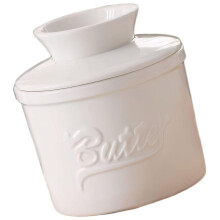 White Ceramic Butter Dish with Lid, Stylish EasyClean Butter Keeper for Kitchen Countertop