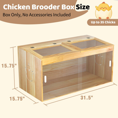 Chicken Brooder Box 32' with Adjustable Skylight Ventilation, Solid Wood Indoor Habitat for 35 Chicks Ducks Quail 1