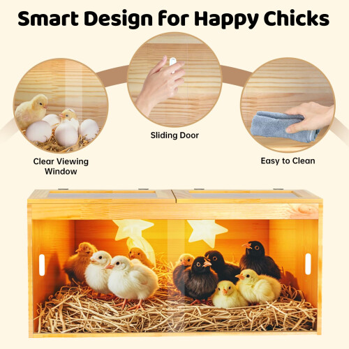 Chicken Brooder Box 32' with Adjustable Skylight Ventilation, Solid Wood Indoor Habitat for 35 Chicks Ducks Quail 2