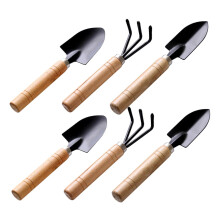 6 Pcs Garden Hand Tools Set with Wooden Handles Rake Spade Shovel for Indoor Plant Care