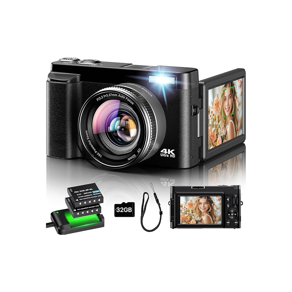 Digital Camera 4K, 48Mp 16X Autofocus Digital Zoom Photo 3 Inch 180Â° Flip Lcd Screen Compact Vlogging Photography With Charging Station, 1234569988229