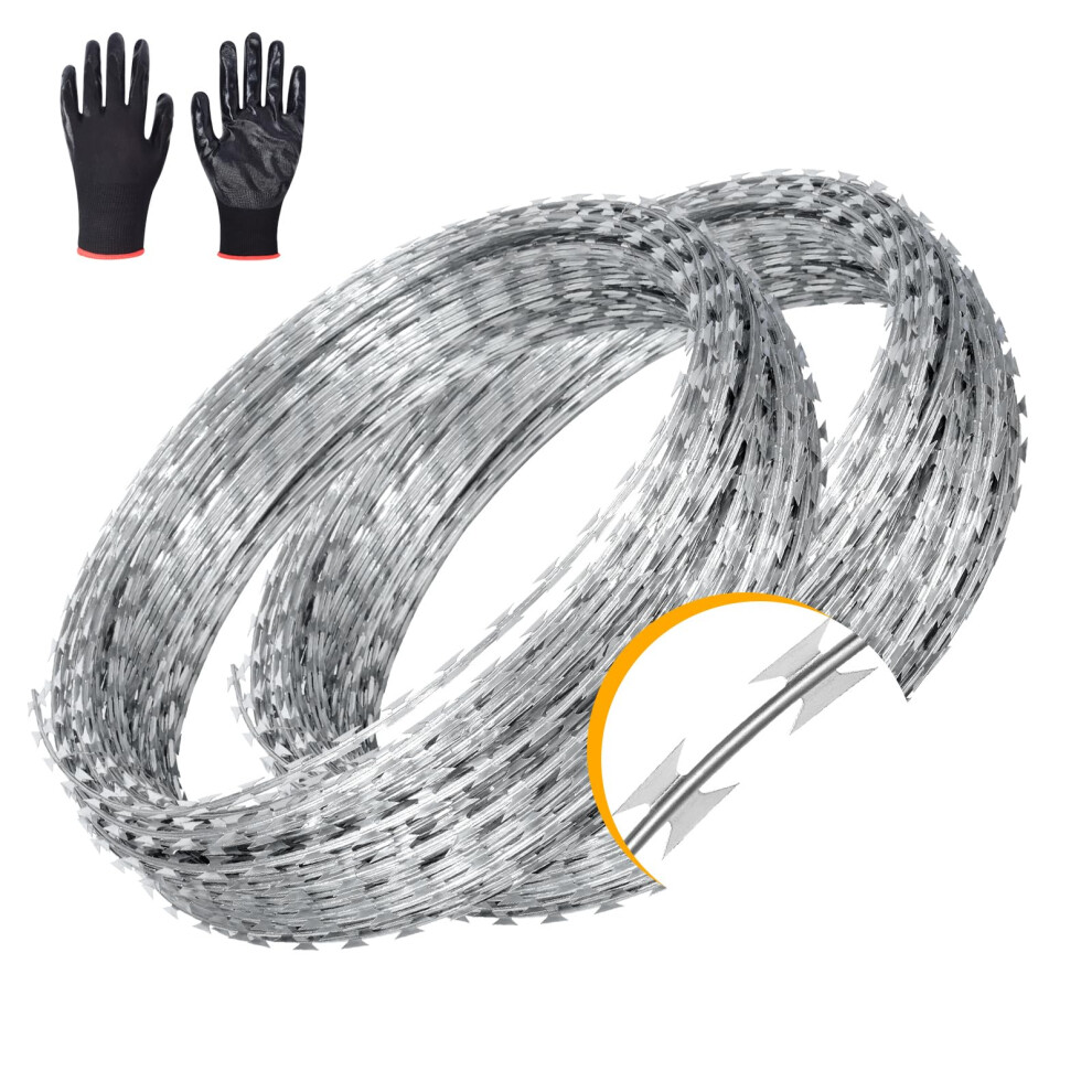 49Ft Hotdip Galvanized Razor Wire Coil, Double Spiral Barbed Wire Roll For Fence Security 9113335257665