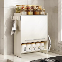 Kitchen Spice Rack with Smooth Sliding Door, White Wall Mounted Storage Cabinet for Kitchen and Bathroom