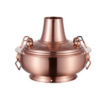 32cm Brass Copper Hot Pot Old Beijing Style Shabu Shabu Casserole for Outdoor or Family Dinner