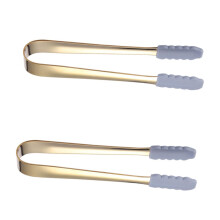 2Pcs Stainless Steel Mini Tongs with NonSlip Silicone Tips for Ice and Sugar Cubes Rust Resistant