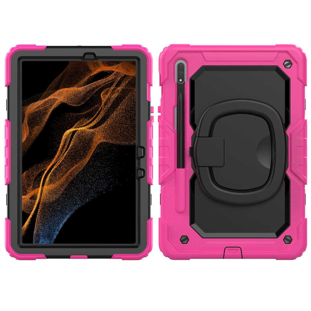 Shockproof Case For Samsung Galaxy Tab S7/S8 11 Inch With 360 Rotating Kickstand And Handle Strap Pink Red Pink,Red 9113335287143