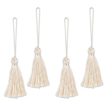 Tassel Keychain Set of 4 Beige Silky Decorative Tassels for Crafts Jewelry Making and Home Decor