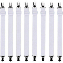 8Pcs Adjustable Fitted Sheet Bed Sheet Tensioner (30cm to 120cm),Suitable for All Beds and Mattresses,White