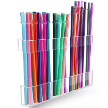 Straw Organizer for Cabinet Door, 9.5'' Large Acrylic Adjustable Holder with Ultra Sticky Adhesive and BuiltIn Drainage Holes