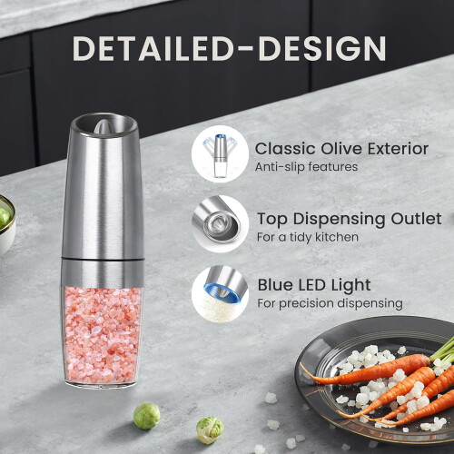 Electric Pepper Grinder with Automatic Gravity Sensing Adjustable Coarseness LED Light Ceramic Core 1