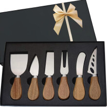 6 Pieces Stainless Steel Cheese Knife Set with Ergonomic Wood Handle for Charcuterie Board and Party
