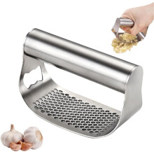 Garlic Press and Crusher Stainless Steel 2 in 1 with Bottle Opener Ergonomic Grip Kitchen Tool