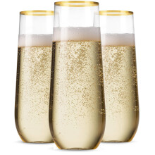 48 Pack Stemless Plastic Champagne Flutes 9 oz Elegant Gold Rim Shatterproof Cups for Parties