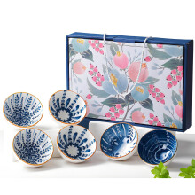 Japanese Rice Bowls Set of 6, 10oz Blue and White Ceramic Soup Bowls, GiftReady Japanese Design