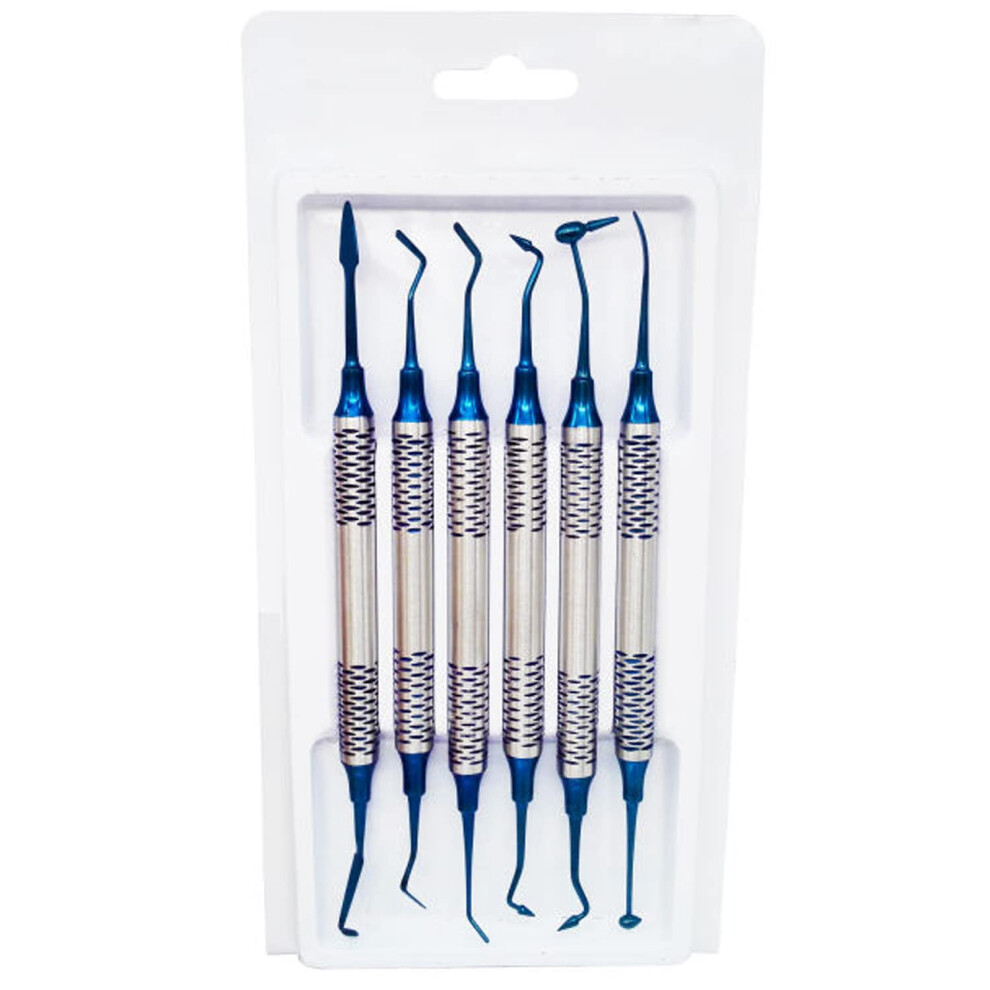 6pcs Dental Composite Filling Instruments Set, Titanium Plated DoubleHeaded Restoration Tools